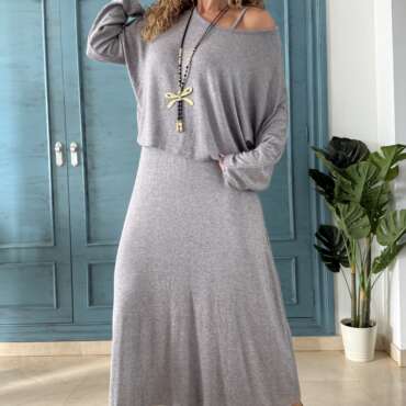 Conjunto punto vestido y jersey gris