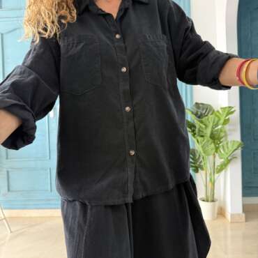 Camisa micro pana negra