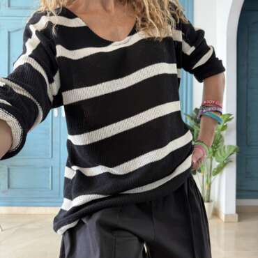 Jersey algodón pico rayas negro/blanco