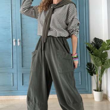 Pantalón Camboya pana verde militar
