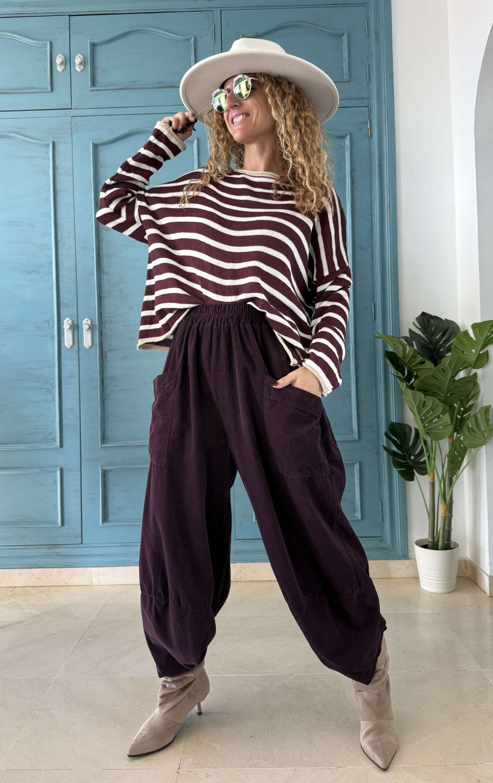 Pantalón Camboya pana púrpura