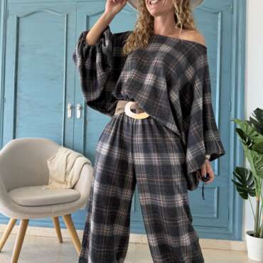 Pantalón bombacho cuadros negro