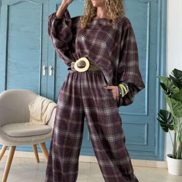 Pantalón bombacho cuadros púpura