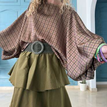 Blusa raso cuadros sabana