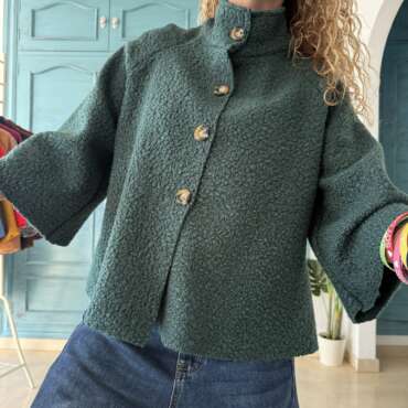 Chaqueta borrego botones verde oscuro