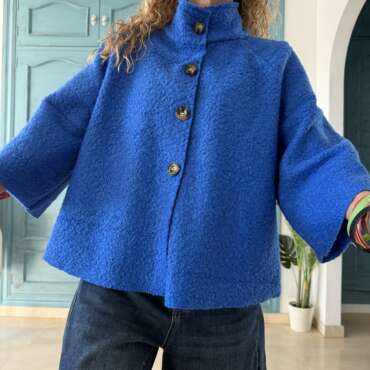 Chaqueta borrego botones azul