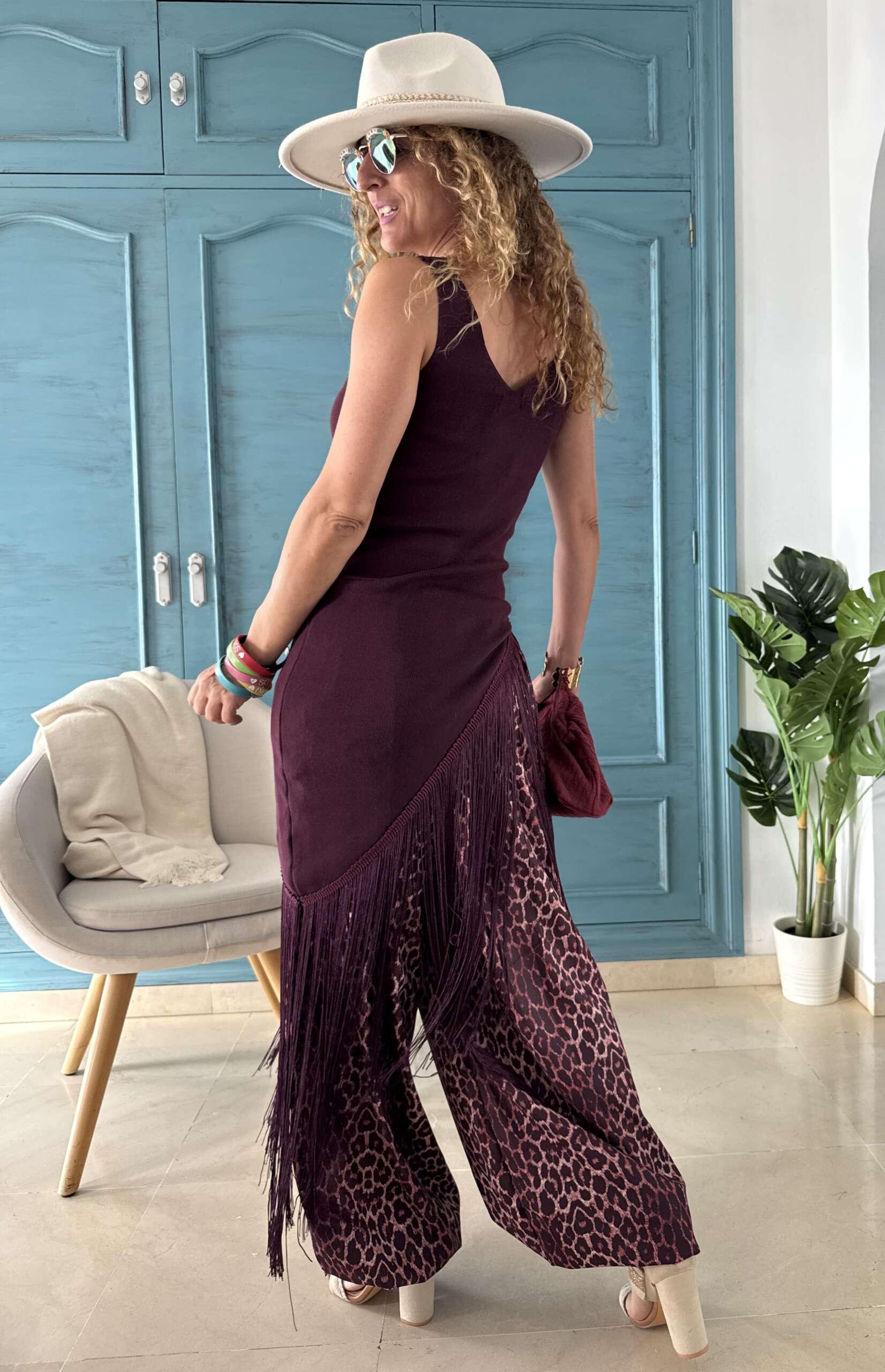Vestido/ top flecos granate - Imagen 2